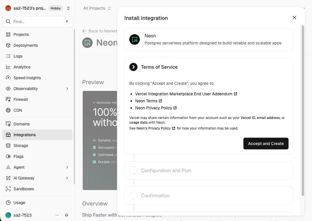 Neon利用規約画面